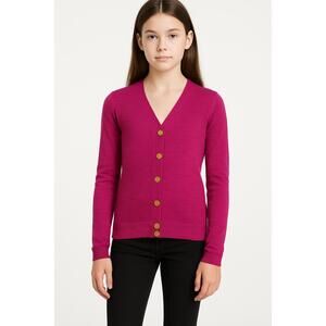 Tory Burch Simone Pink Merino Wool Gold Logo Buttons Cardigan Girls‎ Large
